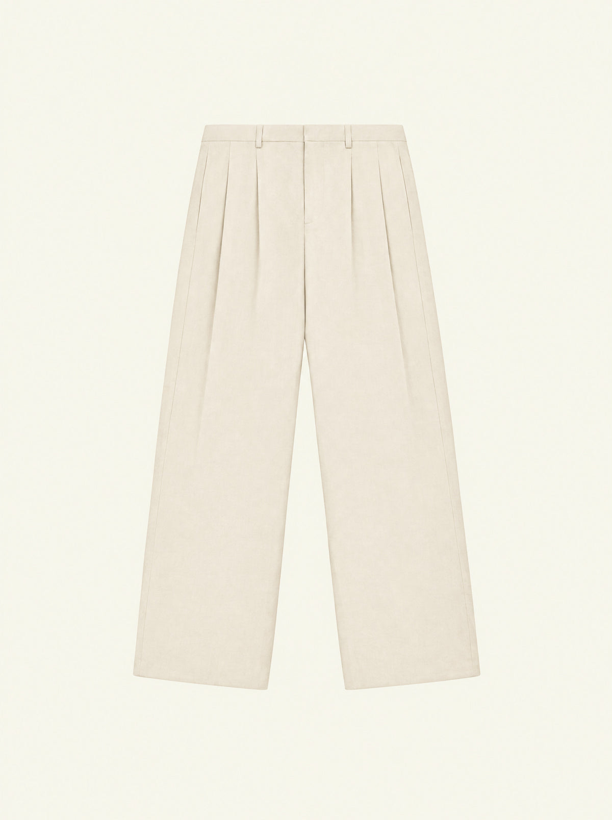 Sera Pleated Trousers in Cream, front view showing double pleats and straight legs